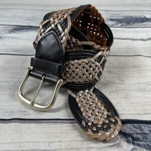 Linea Pelle Black Silver Braided Wide Leather Belt Size Small